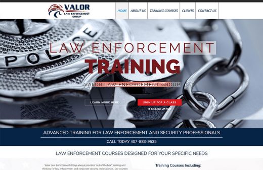 Valor Law Enforcement Training website design by Harvest Web Design in Melbourne FL