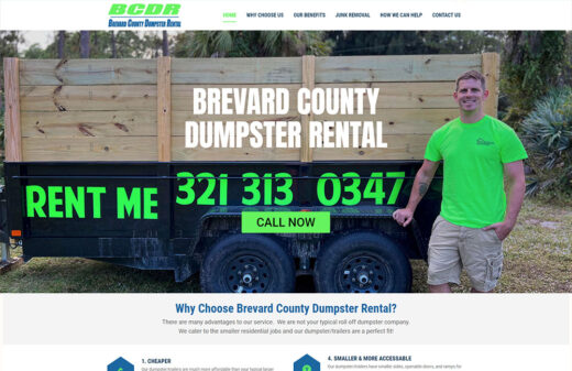 Brevard County Dumpster and Trailer Rental website by Harvest Web Design in Melbourne FL